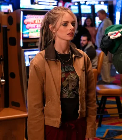 Samara Weaving Eenie Meanie Brown Jacket