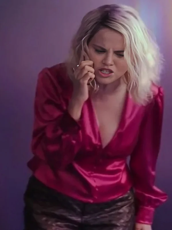 Selena Gomez Emilia Pérez Pink Satin Shirt
