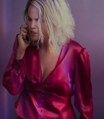Selena Gomez Emilia Pérez Pink Satin Shirt