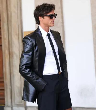 2024 Menswear Show Jacob Elordi Black Leather Blazer