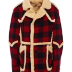 Walker Cotton Shearling Fur Red Plaid Shirt Jacket
