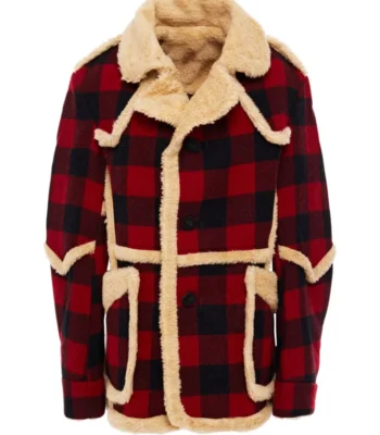 Walker Cotton Shearling Fur Red Plaid Shirt Jacket
