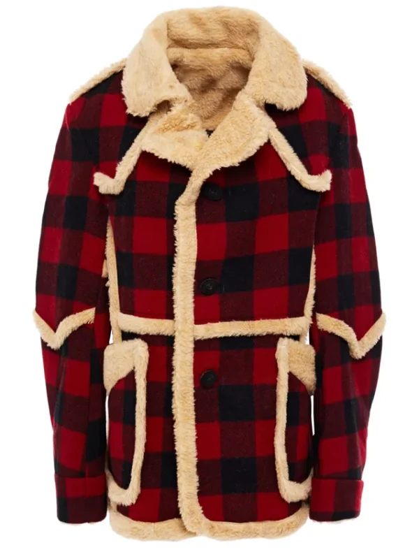 Walker Cotton Shearling Fur Red Plaid Shirt Jacket