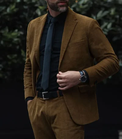 Alex Trendy Brown Corduroy Suit For Mens