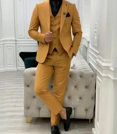 Brian Yellow Three Piece Suit For Mens