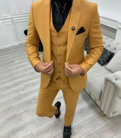 Brian Yellow Three Piece Suit For Mens