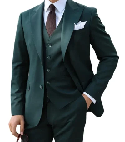 Dark Green 3 Piece Suit For Mens