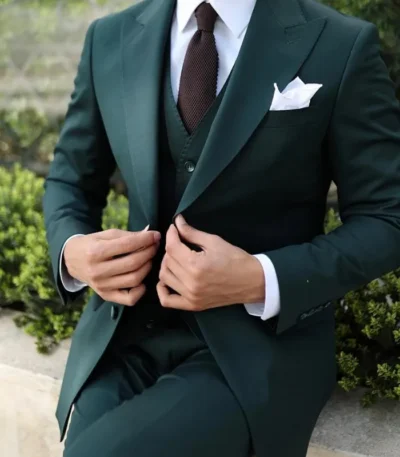 Dark Green 3 Piece Suit For Mens