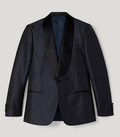David Style Navy Blue Printed Tuxedo For Mens