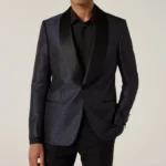 David Style Navy Blue Printed Tuxedo For Mens