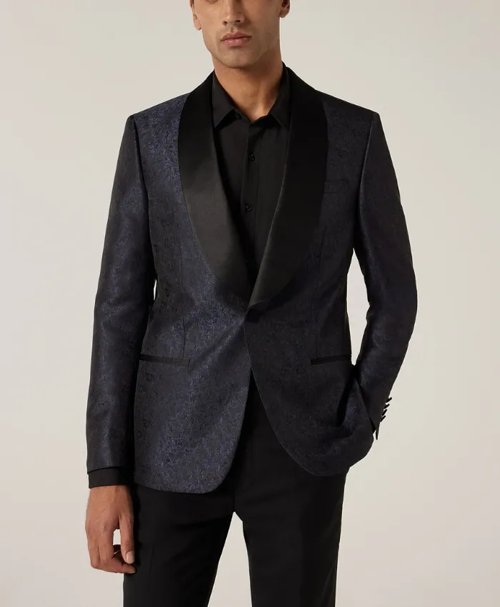 David Style Navy Blue Printed Tuxedo For Mens David Style Navy Blue Printed Tuxedo For Mens