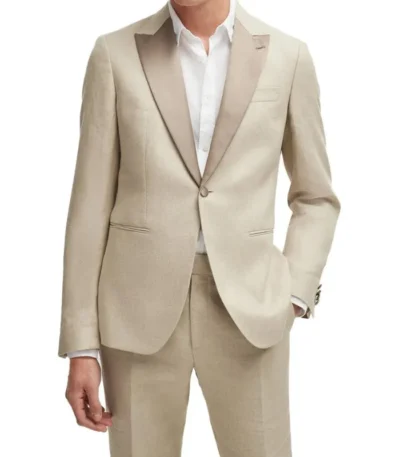 David Trendy Beige Wedding Suit