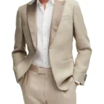David Trendy Beige Wedding Suit