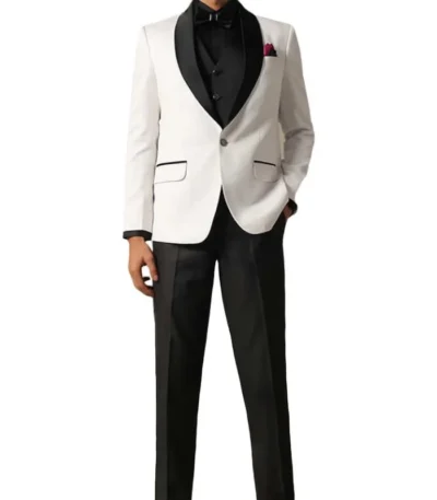Elegant Men’s 3 Piece White and Black Tuxedo