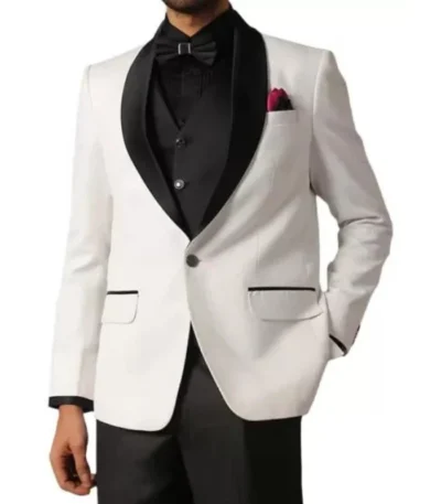Elegant Men’s 3 Piece White and Black Tuxedo