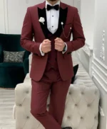 George Trendy Burgundy 3 Piece Suit For Men