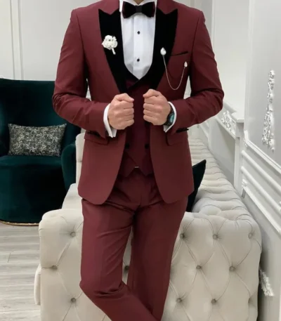 George Trendy Burgundy 3 Piece Suit For Men