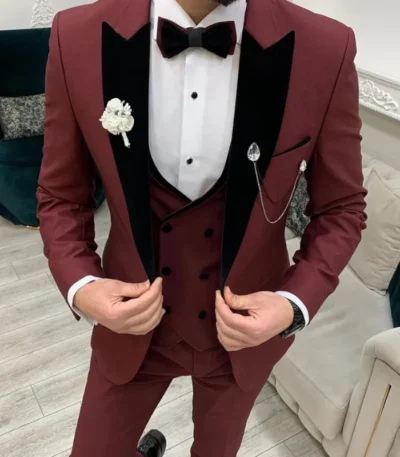 George Trendy Burgundy 3 Piece Suit For Men