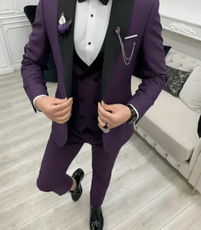 Men Three Piece Purple Wedding Suit