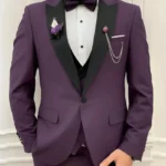 Men Three Piece Purple Wedding Suit
