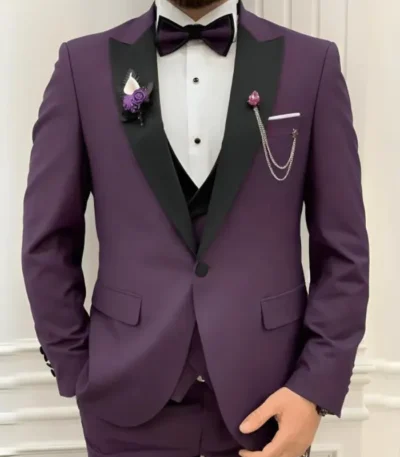 Men Three Piece Purple Wedding Suit