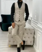 Mens 3 Piece Wedding Beige Suit