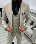 Mens 3 Piece Wedding Beige Suit