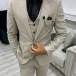 Mens 3 Piece Wedding Beige Suit