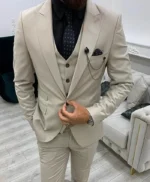 Mens 3 Piece Wedding Beige Suit