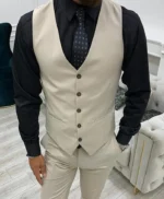Mens 3 Piece Wedding Beige Suit