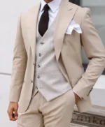 Men’s Beige 3 Piece Slim Fit Suit For Wedding