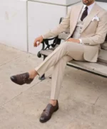 Men’s Beige 3 Piece Slim Fit Suit For Wedding