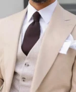 Men’s Beige 3 Piece Slim Fit Suit For Wedding