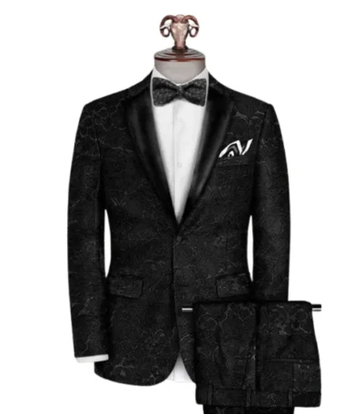 Men’s Black Italian Printed 2 Piece Tuxedo