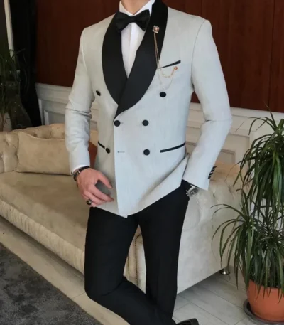 Men’s Light Grey Double Breasted Tuxedo