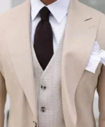 Men’s Beige 3 Piece Slim Fit Suit For Wedding