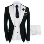 Mens Slim Fit Black & White 3 Piece Suit