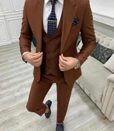 Men’s Slim Fit Dark Brown 3 Piece Suit