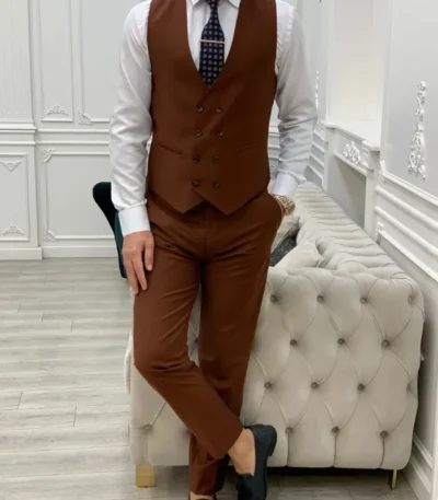 Men’s Slim Fit Dark Brown 3 Piece Suit