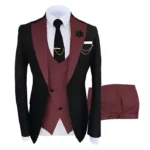 Men’s Wedding Style Burgundy 3 Piece Suit