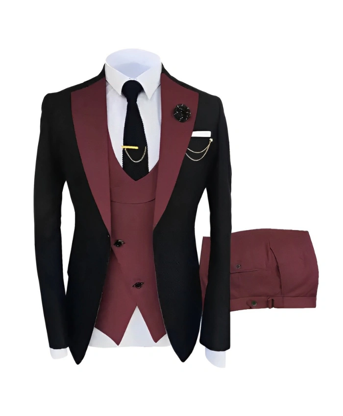 Men’s Wedding Style Burgundy 3 Piece Suit Men’s Wedding Style Burgundy 3 Piece Suit