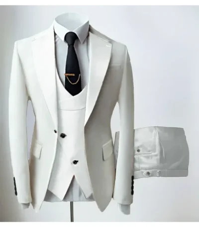 Mens White 3 Piece Suit Slim Fit Notch Lapel