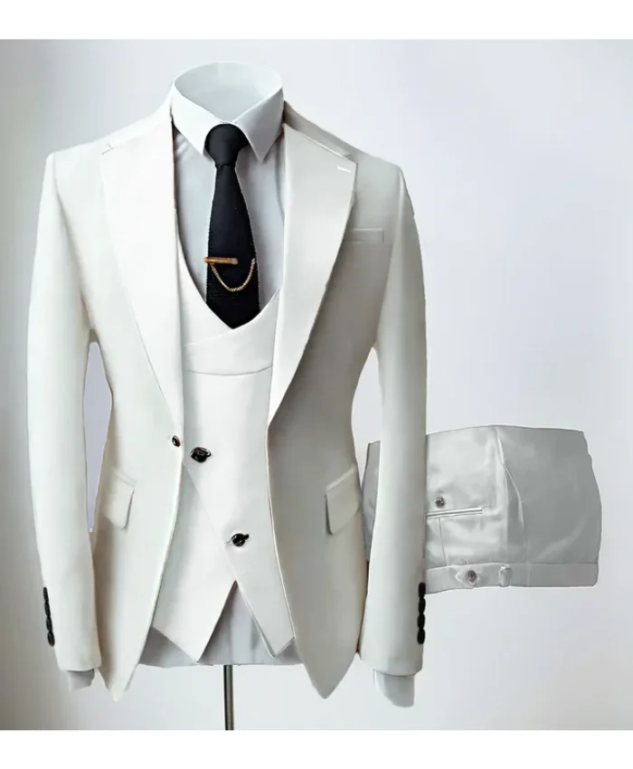 Mens White 3 Piece Suit Slim Fit Notch Lapel Mens White 3 Piece Suit Slim Fit Notch Lapel