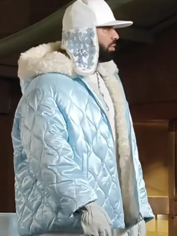 Toronto ICEMAN Video Shoot Drake Blue Quilted Jacket