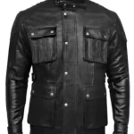 4 Pockets Black Leather Jacket
