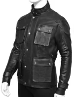 4 Pockets Black Leather Jacket