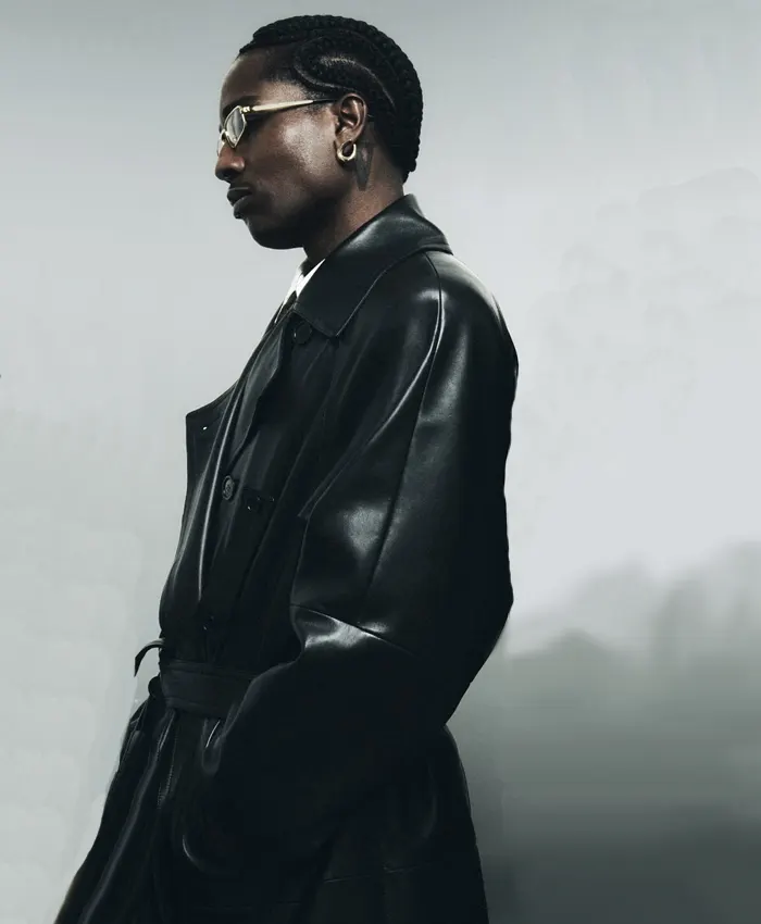 ASAP Rocky 2026 Campaign Black Leather Coat ASAP Rocky 2026 Campaign Black Leather Coat