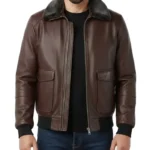 Adams Flight Dark Brown Men’s Leather Bomber Jacket
