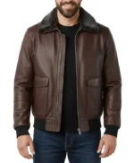 Adams Flight Dark Brown Men’s Leather Bomber Jacket