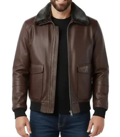 Adams Flight Dark Brown Men’s Leather Bomber Jacket